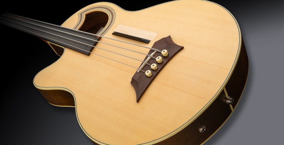 RockBass Alien Deluxe Hybrid Thinline, Lefthand, 4-String, Fretless - Natural Transparent Satin