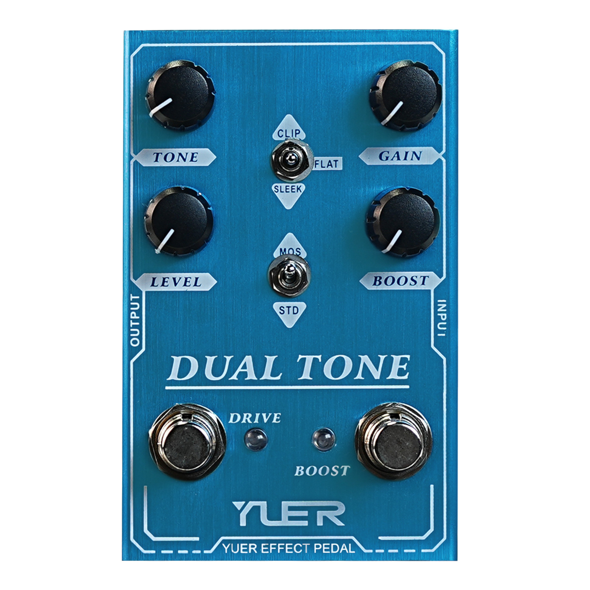 Gitarreneffektpedal, Overdrive-Pedal, Metallgehäuse, Blau, Drive und Boost