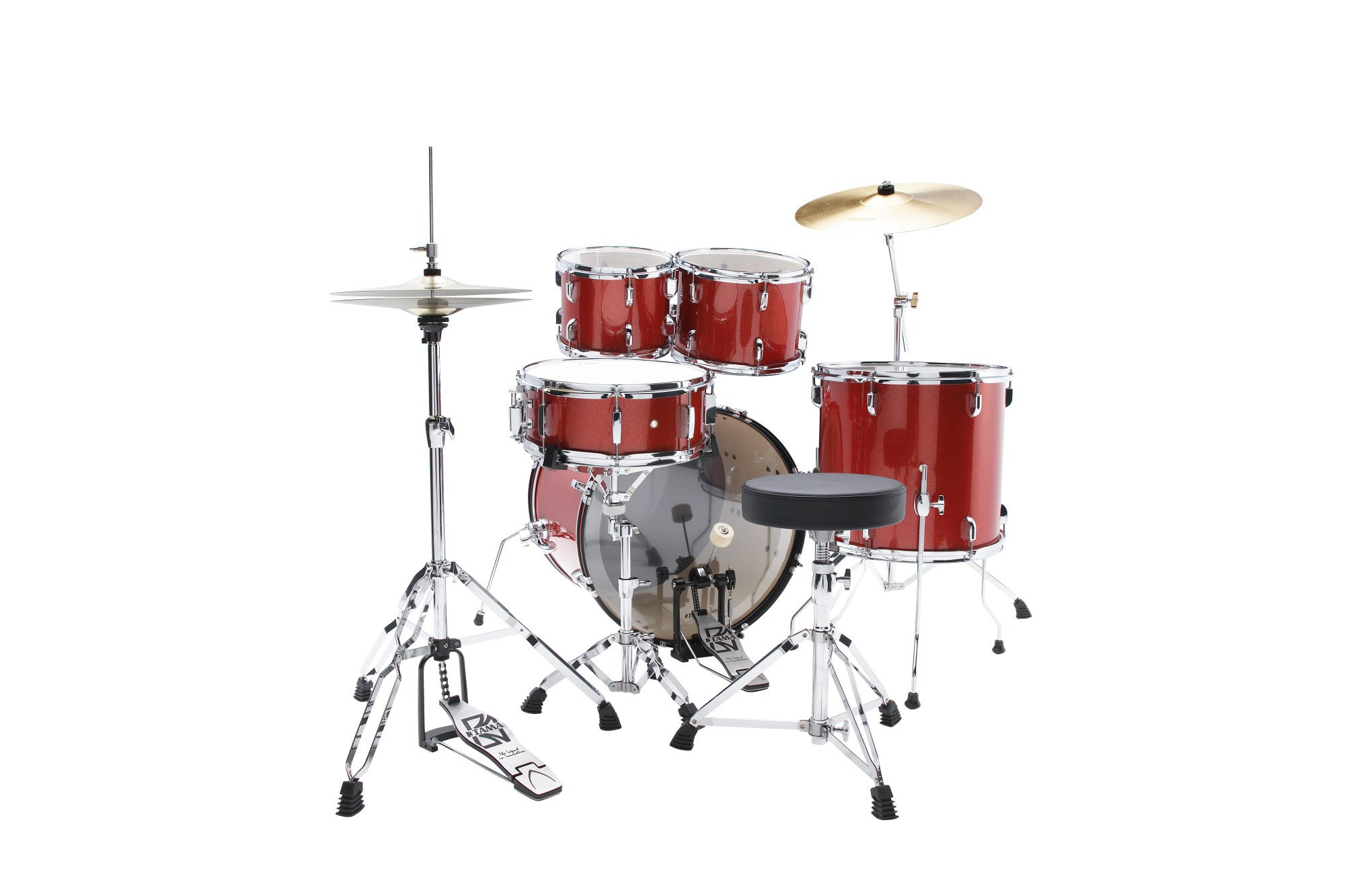 Stagestar Drumkit 5 teilig (22" BD) - Candy Red Sparkle/Chrom HW + MEINL Cymbals BCS Cymbal Set
