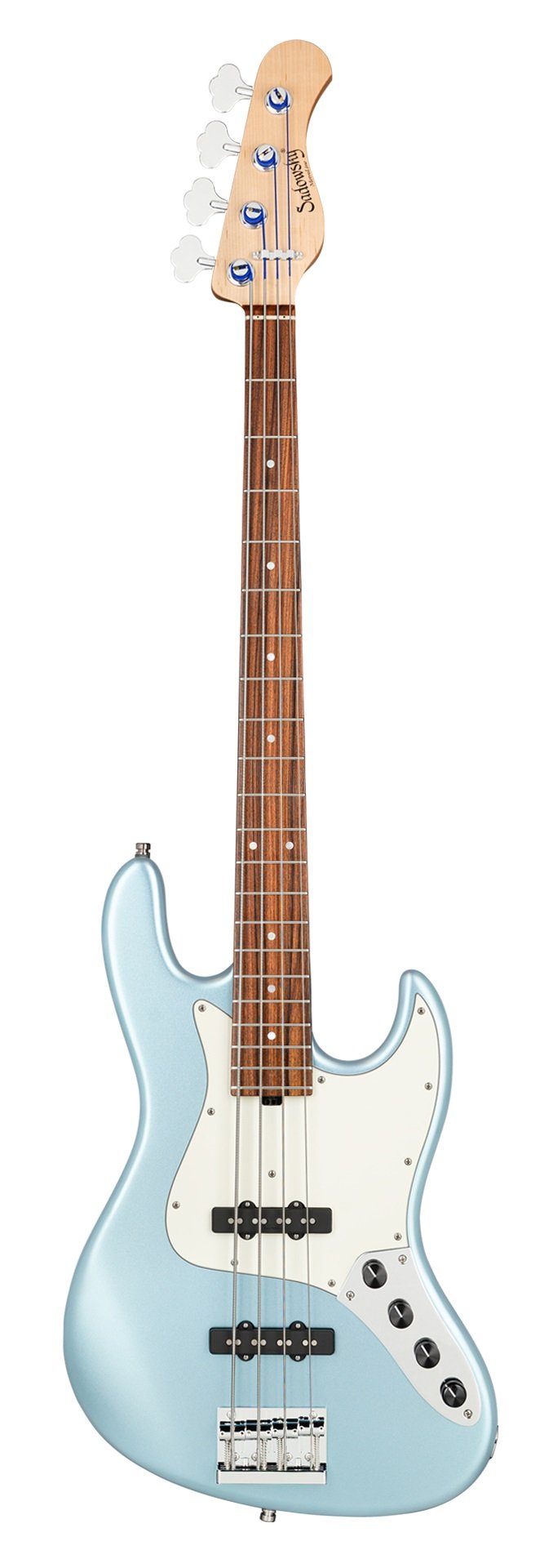 MetroLine 21-Fret Vintage J/J Bass, Red Alder Body, 4-String - Solid Ice Blue Metallic Satin