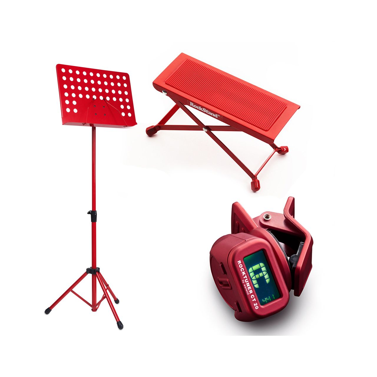 Einsteiger-Bundle 41: Fußbank + Orchesterpult + Clip-On Tuner / rot