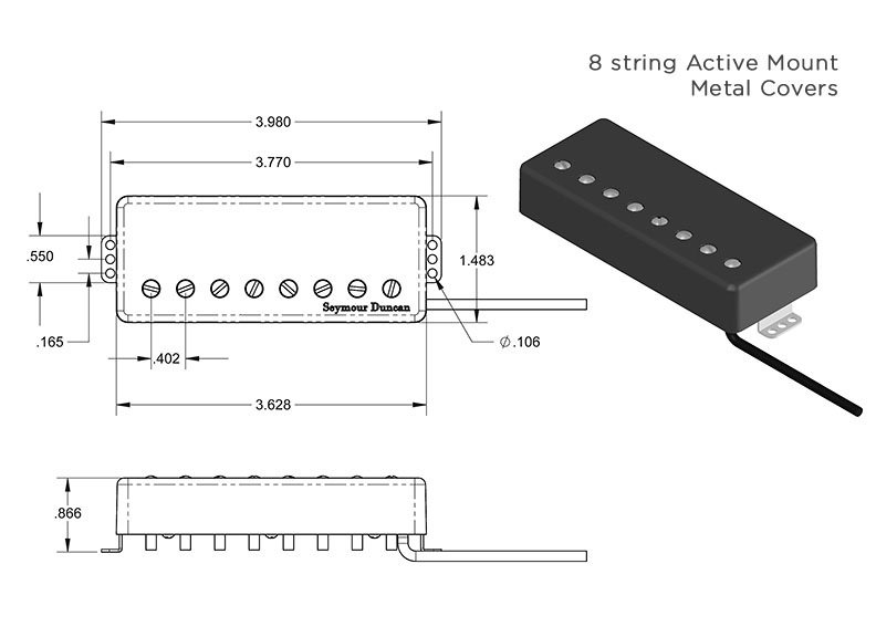 Nazgul Bridge Humbucker, 8-String, Passive Mount, Metal Cover - Black