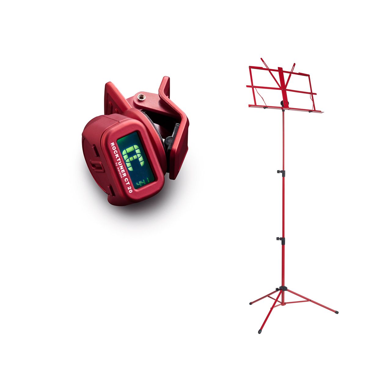 Einsteiger-Bundle 26: Notenständer + Clip-On Tuner / rot