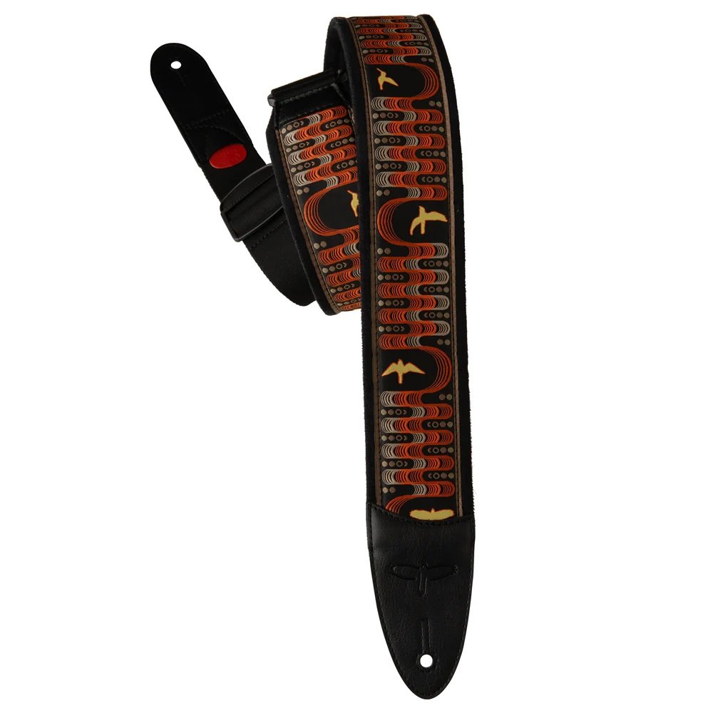 2.4" Padded Guitar Strap w/FLASH, Custom Jacquard Birds Wavelength, Yellow