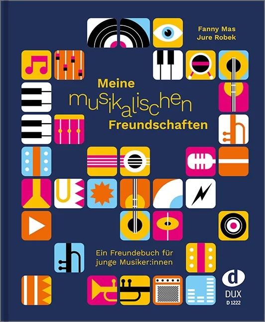 Freundebuch, Musikbuch, Kinderbuch, Instrumentenmotive, Bunte Gestaltung