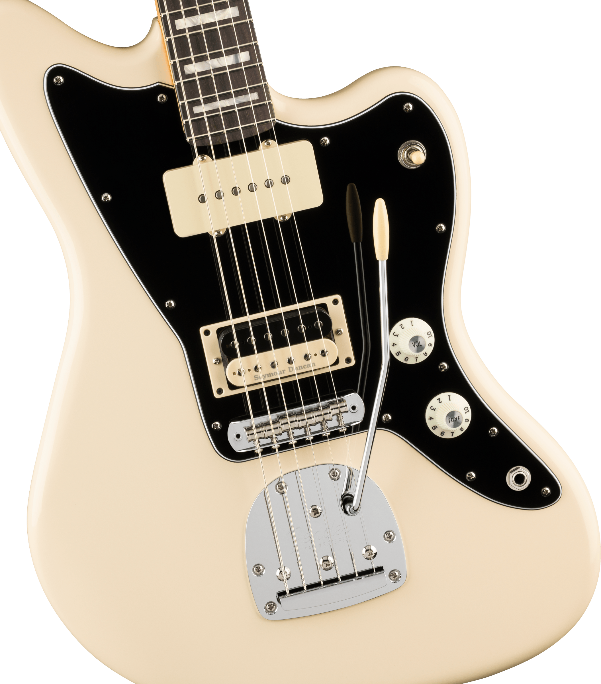 E-Gitarre, Cremefarben, Schwarzes Schlagbrett, Humbucker, Tremolohebel