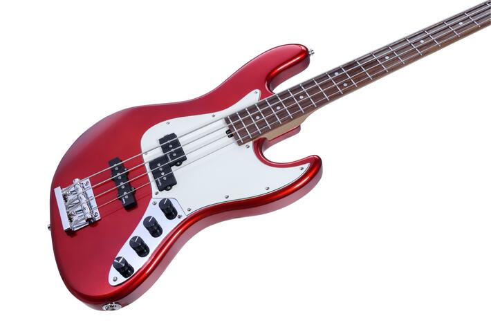 MetroExpress 21-Fret Hybrid P/J Bass, Morado Fingerboard, 4-String - Solid Candy Apple Red Metallic 