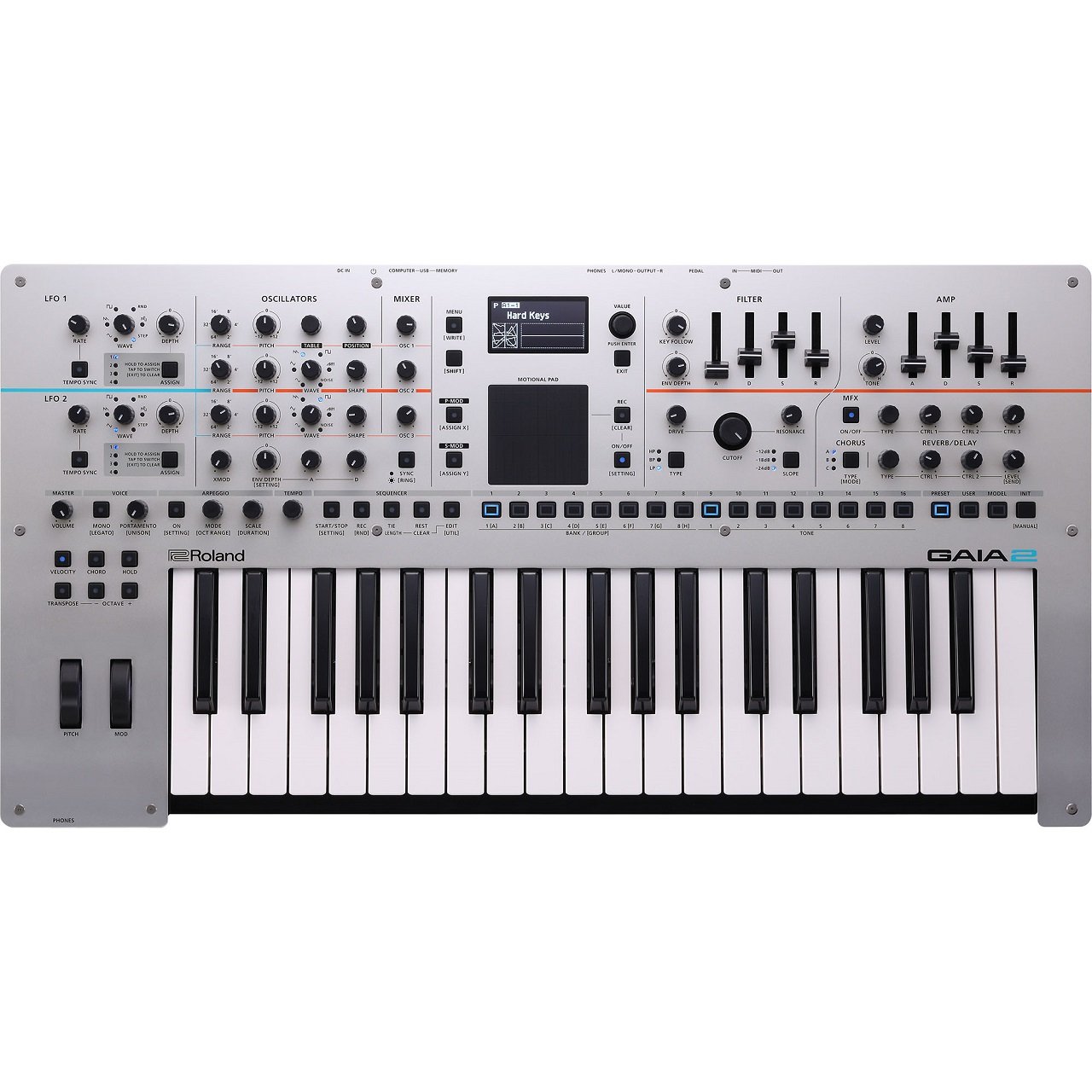 Roland Hybrid-Synthesizer GAIA-2 mit Fullsize-Tastatur und intuitivem Bedienfeld