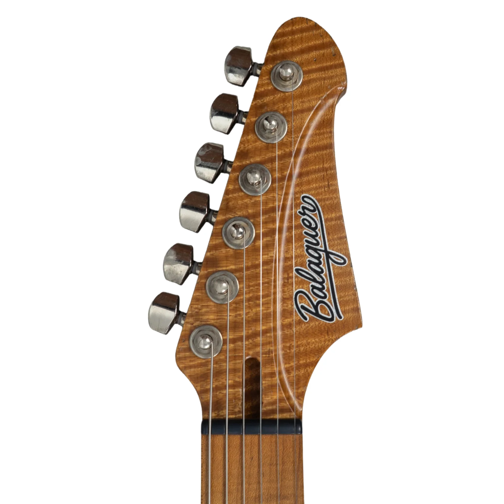 E-Gitarren-Kopfplatte, geflammtes Holz, braun, sechs Mechaniken, Chrombeschläge