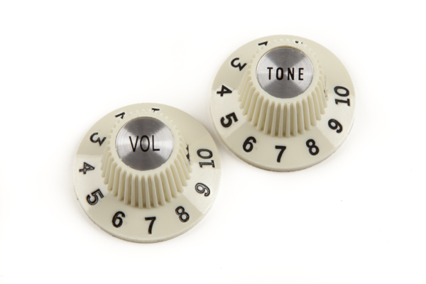 Pure Vintage 1965 Jazzmaster® "Witch Hat" Knobs, (2), Vintage White
