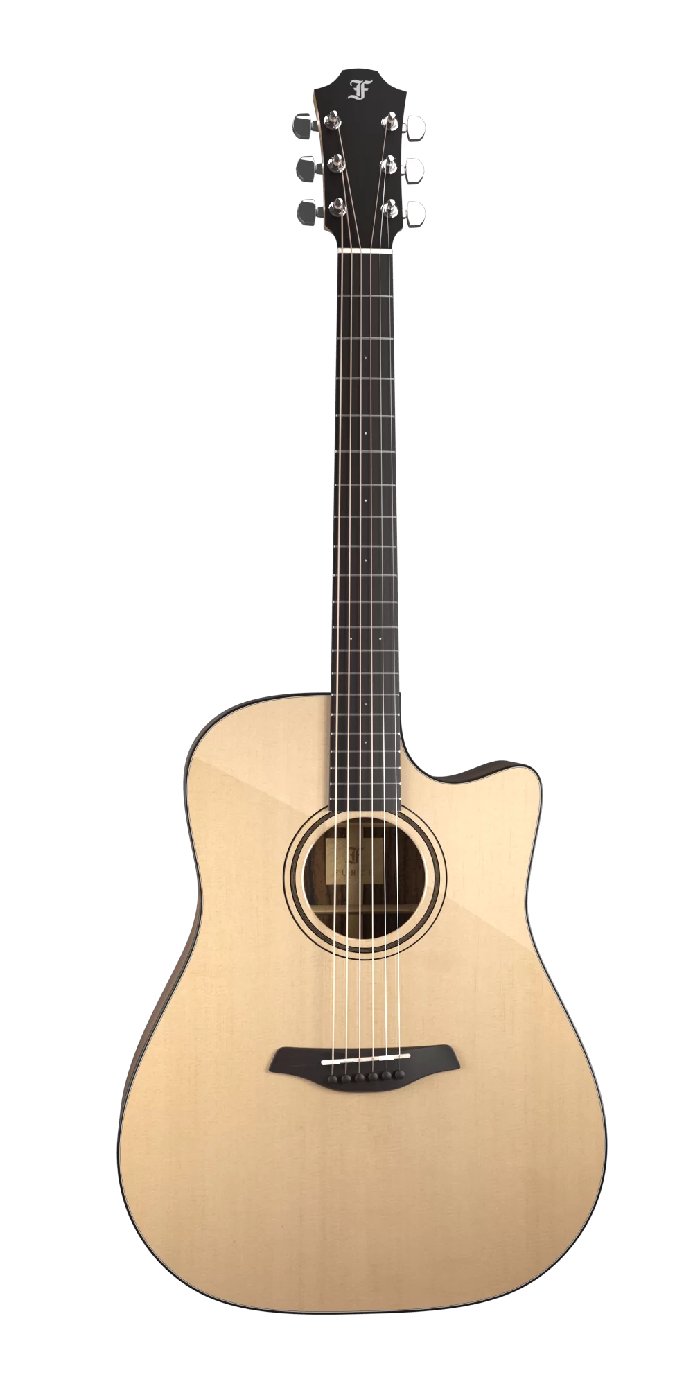 Akustikgitarre, Cutaway-Korpus, Naturholz, Sechs Saiten, Schwarzes Griffbrett