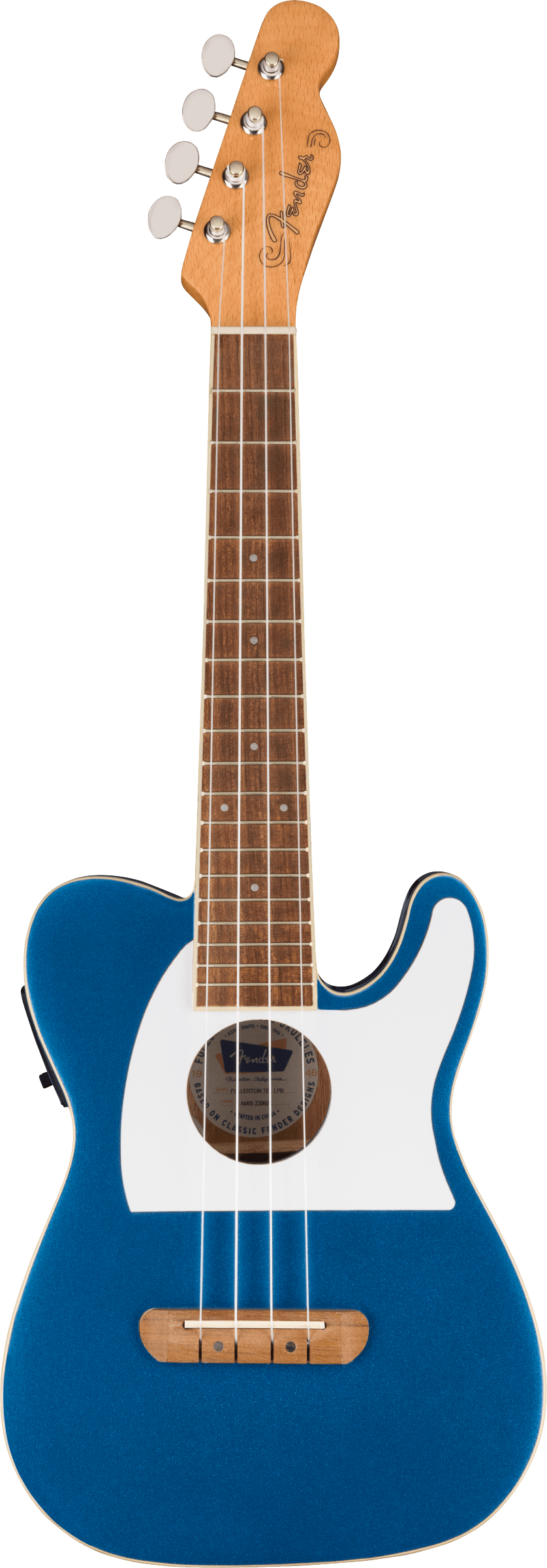 Fullerton Tele® Uke, Walnut Fingerboard, White Pickguard, Lake Placid Blue