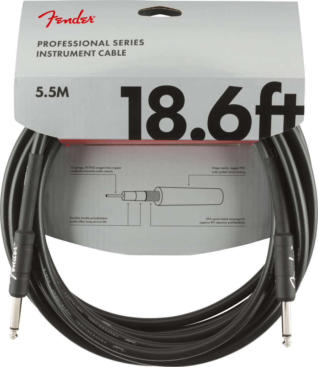Professional Series Instrument Cable, Straight/Straight, 18.6', Black (5,5 m)