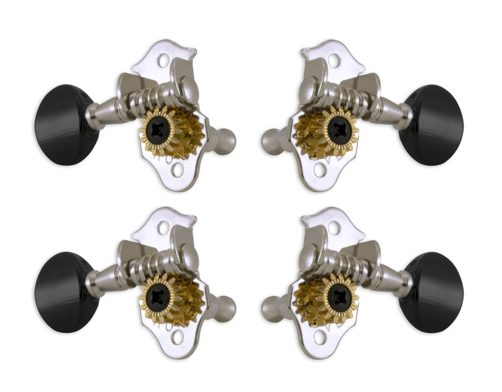9CB Sta-Tite Geared Ukulele Tuner with Black Button 4 pcs. Chrome