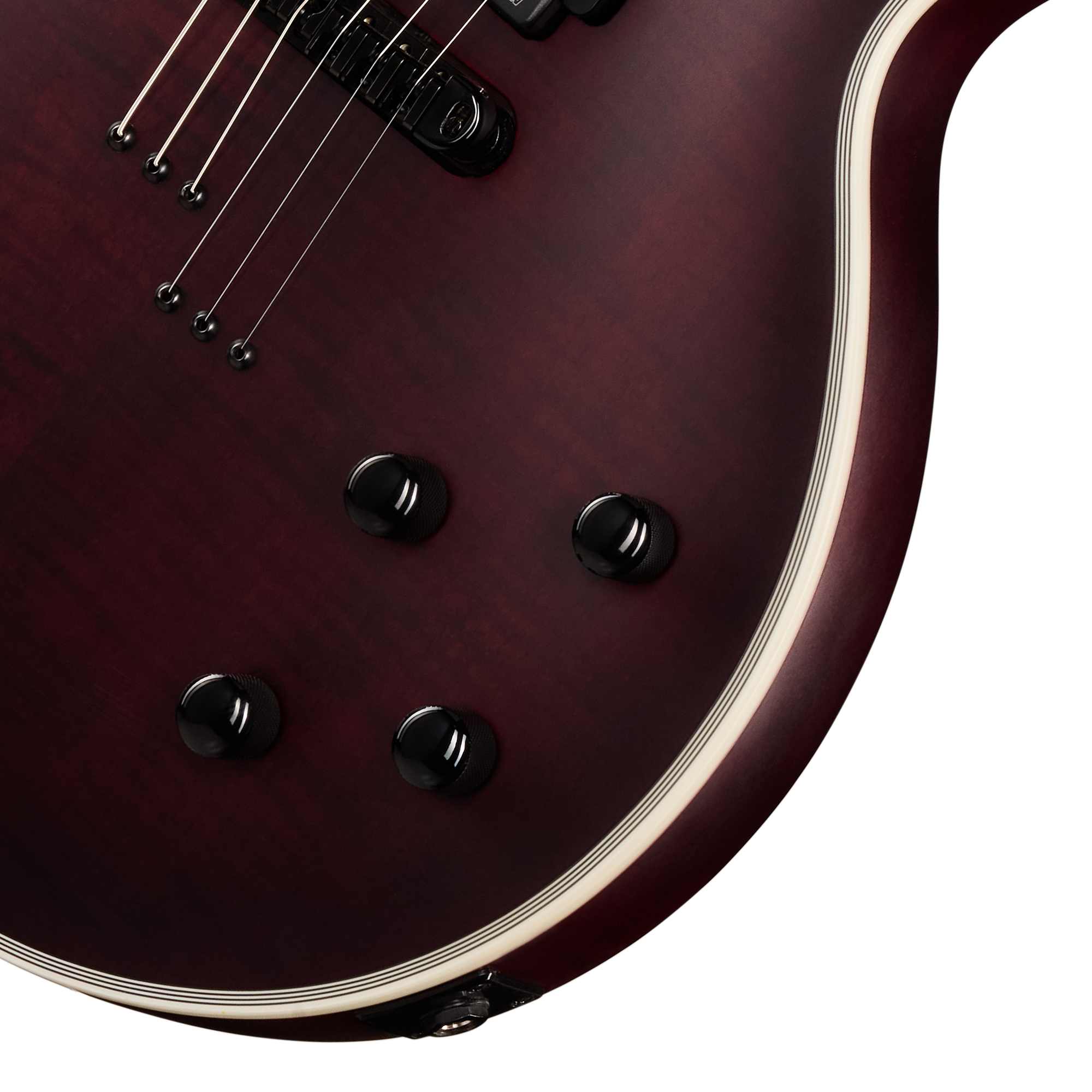 E-Gitarre, Bordeauxrot, Massivkorpus, Cremefarbenes Binding, Vier Drehregler