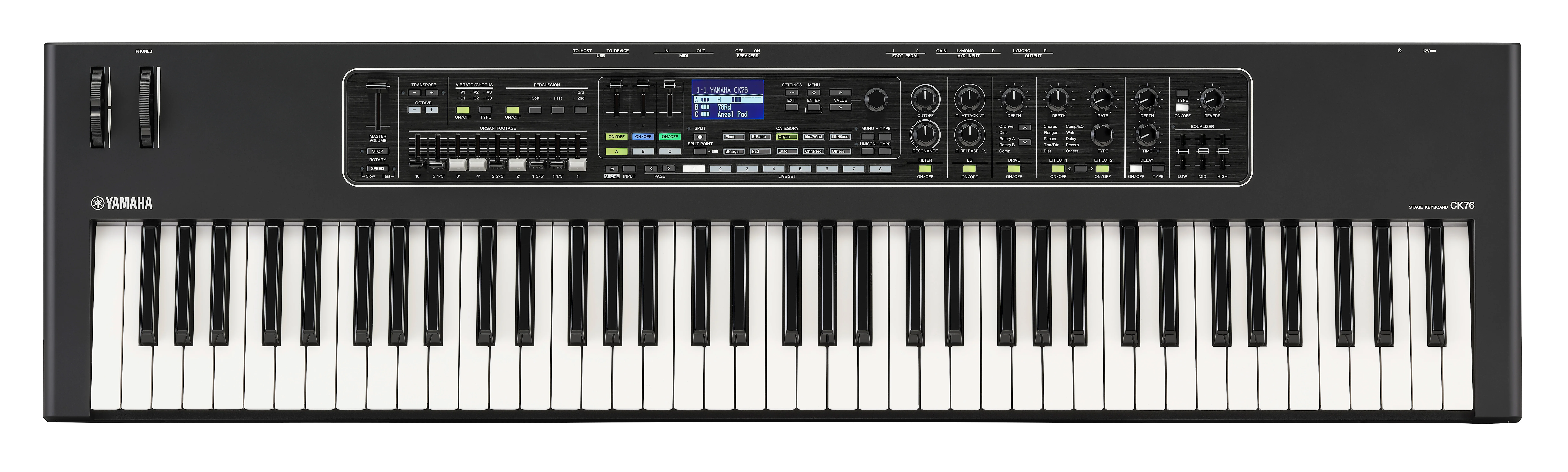 Stagekeyboard, 76 Tasten, Schwarz, LCD-Display, Pitchbend-Räder, Stagekeyboard, 76 Tasten, Schwarz, Synthesizer, Pitch- und Modulationsräder