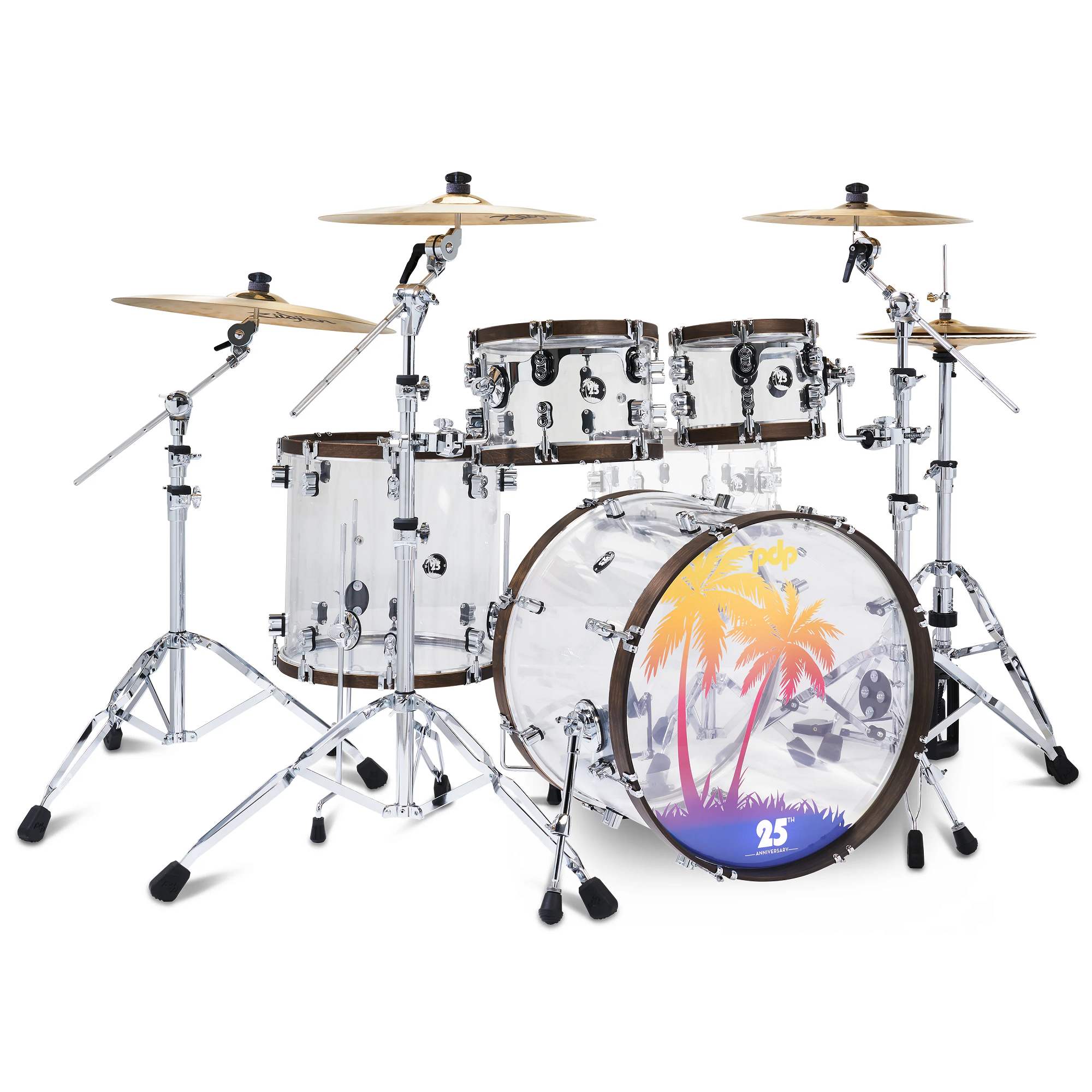 DW PDP 25th Anniversary Acrylic Kit, 4-teiliges Schlagzeug-Set – Gesamtansicht