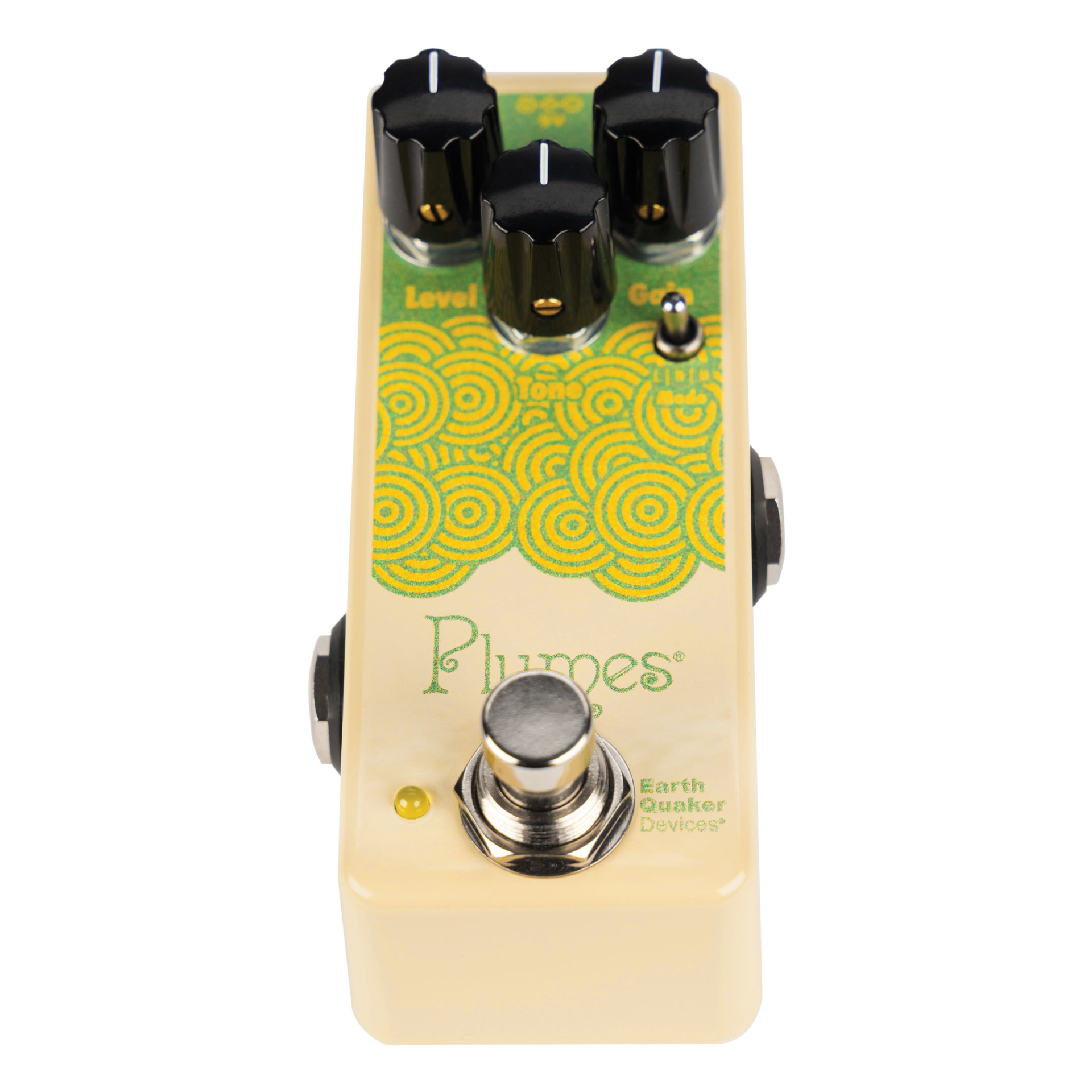 Gitarreneffektpedal, Overdrive-Pedal, Drei Drehregler, Cremefarben, Grünes Muster