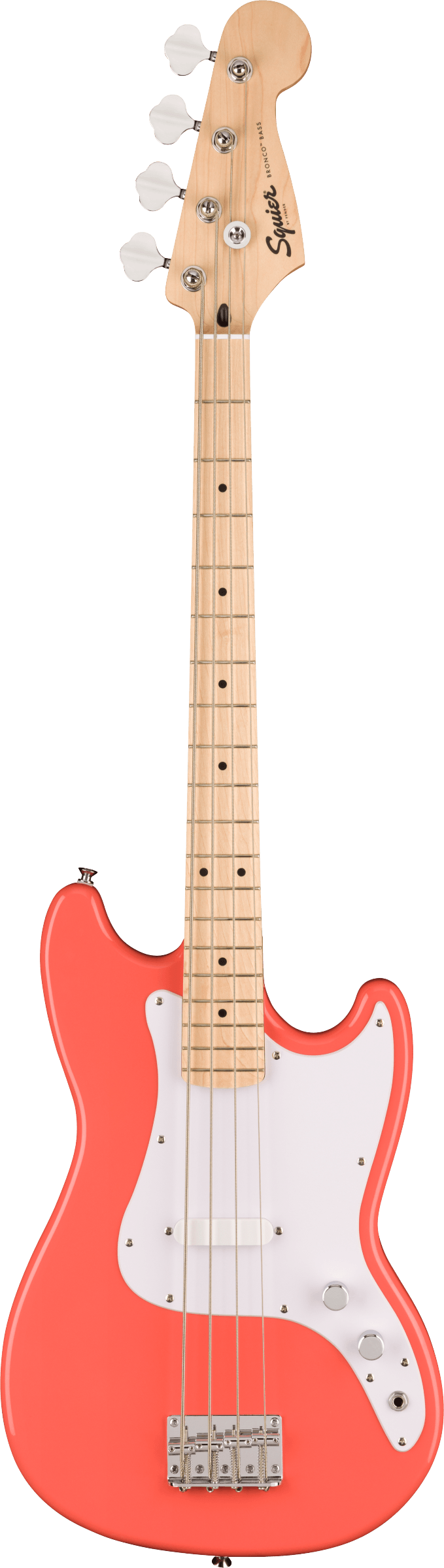 Sonic™ Bronco™ Bass, Maple Fingerboard, White Pickguard, Tahitian Coral