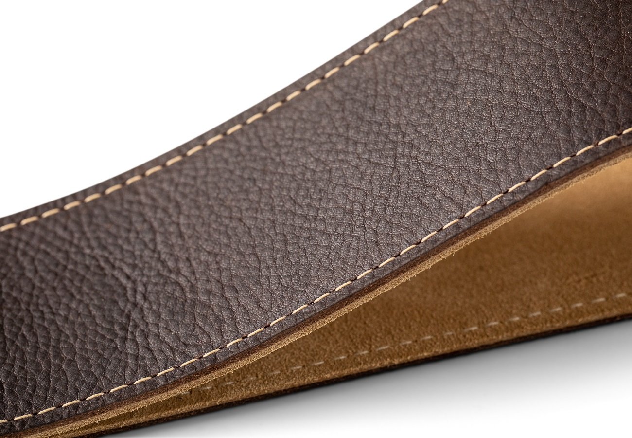 Leather Guitar Strap - Suede Back Choc Brown