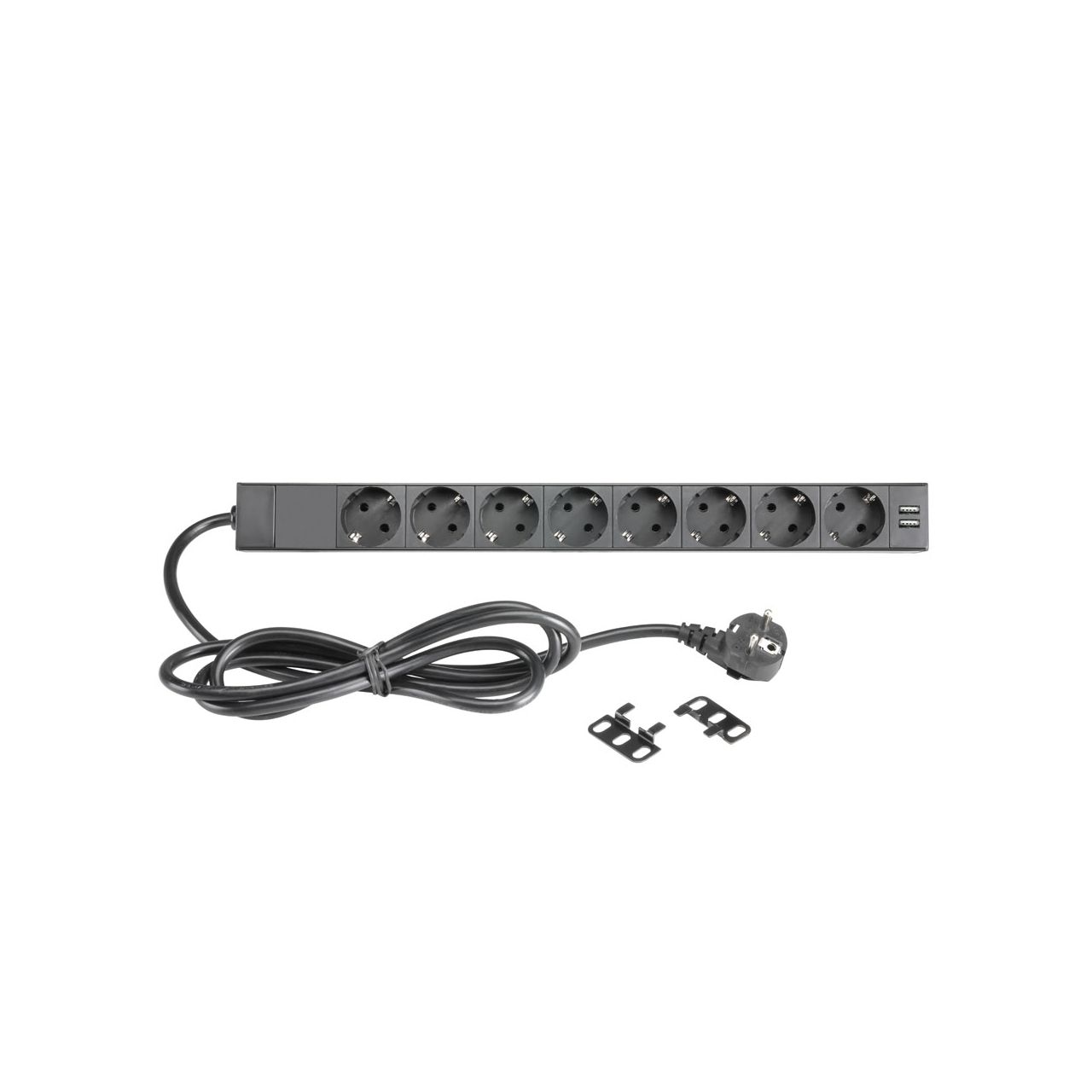 19" Parts 87471 USB - 8-fach 19" Steckdosenleiste mit Schalter und 2 USB-Ladebuchsen
