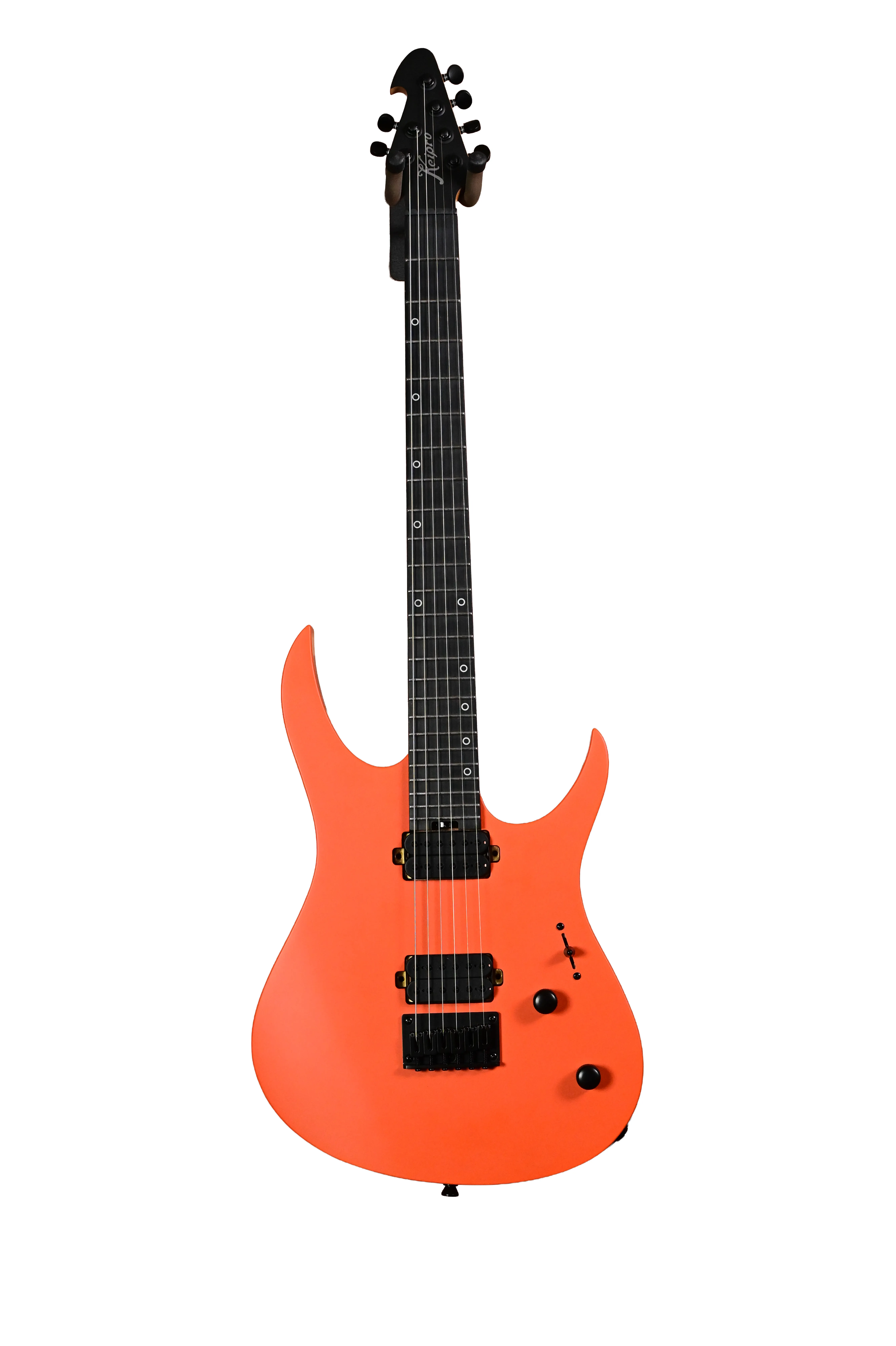 E-Gitarre, Neonsauerorange, Solidbody, Doppelspulen-Tonabnehmer, Griffbrett mit Bundmarkierungen