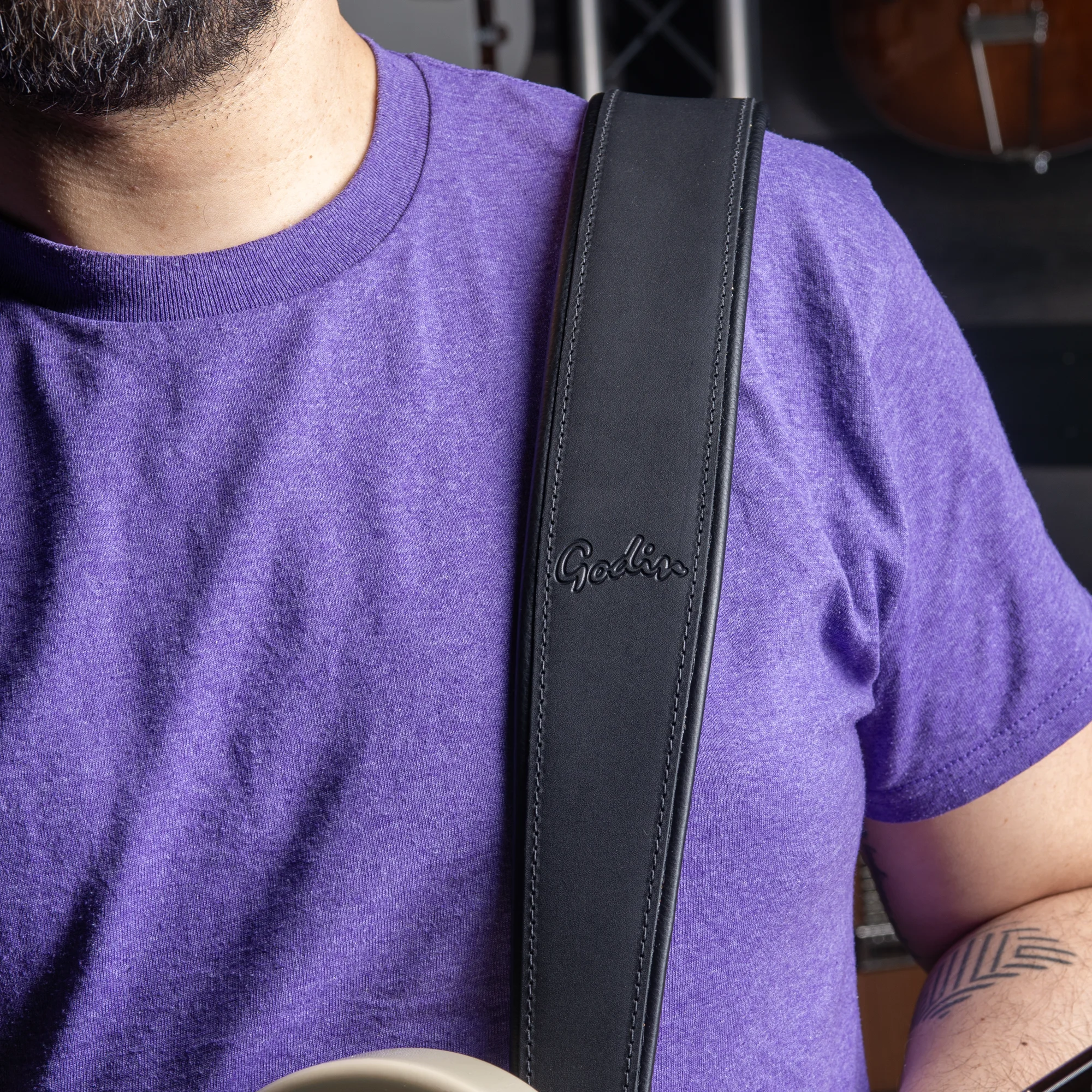 Black Leather Felt  Pad Strap