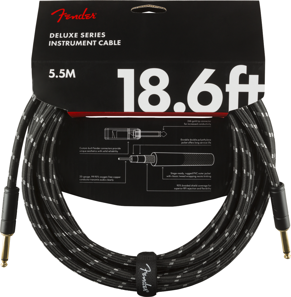 Deluxe Series Instrument Cable, Straight/Straight, 18.6', Black Tweed (5,5 m)
