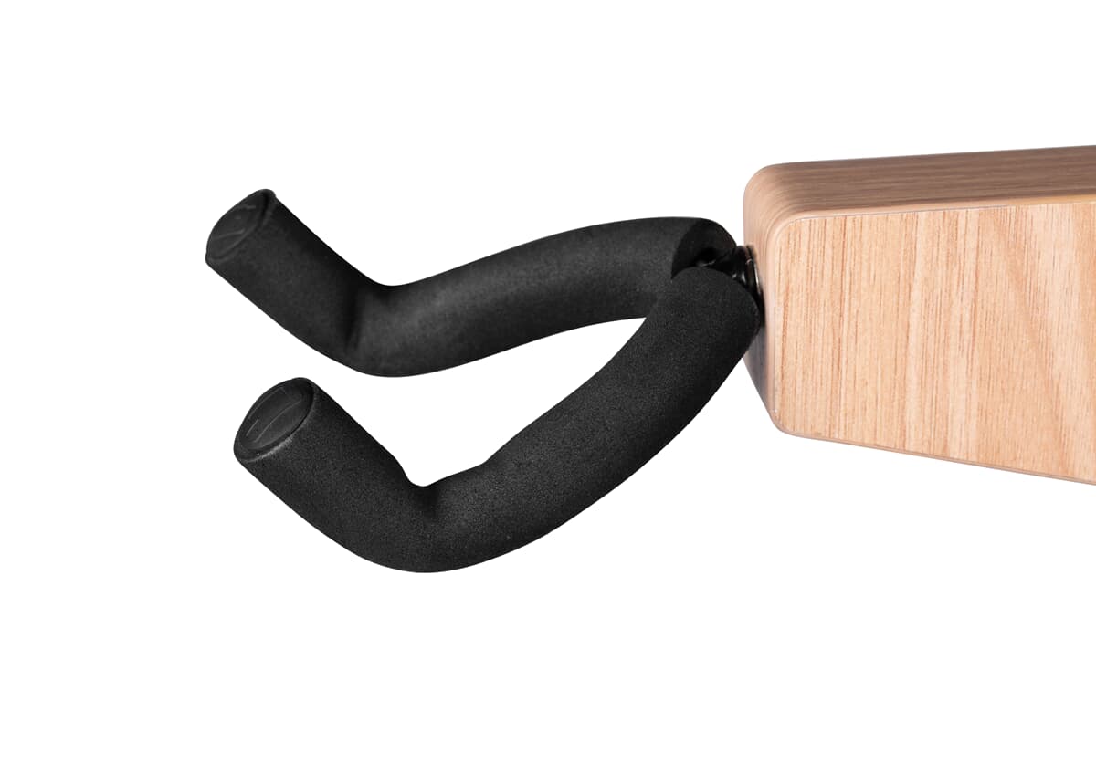Gitarren-Wandhalter, Holzhalterung, schwarze Haltearme, gepolsterte Auflage