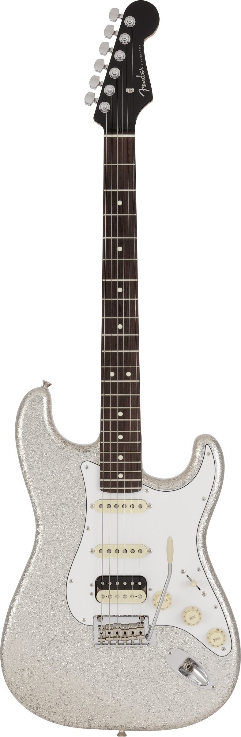 Made in Japan Limited Stratocaster®HSS, Rosewood Fingerboard, Silver Sparkle, with Black Headstock