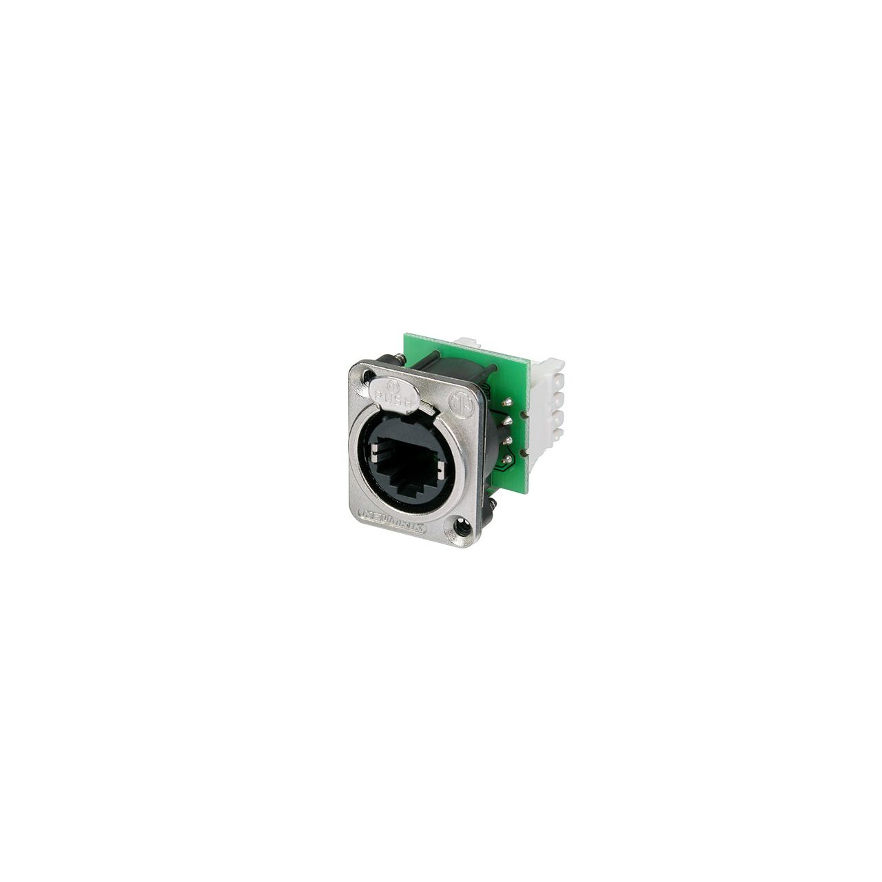 NE8FDV-Y110 - RJ45 Chassisbuchse in vernickeltem D-Gehäuse, Schneid-Klemmtechnik-Anschluss Typ 110, 