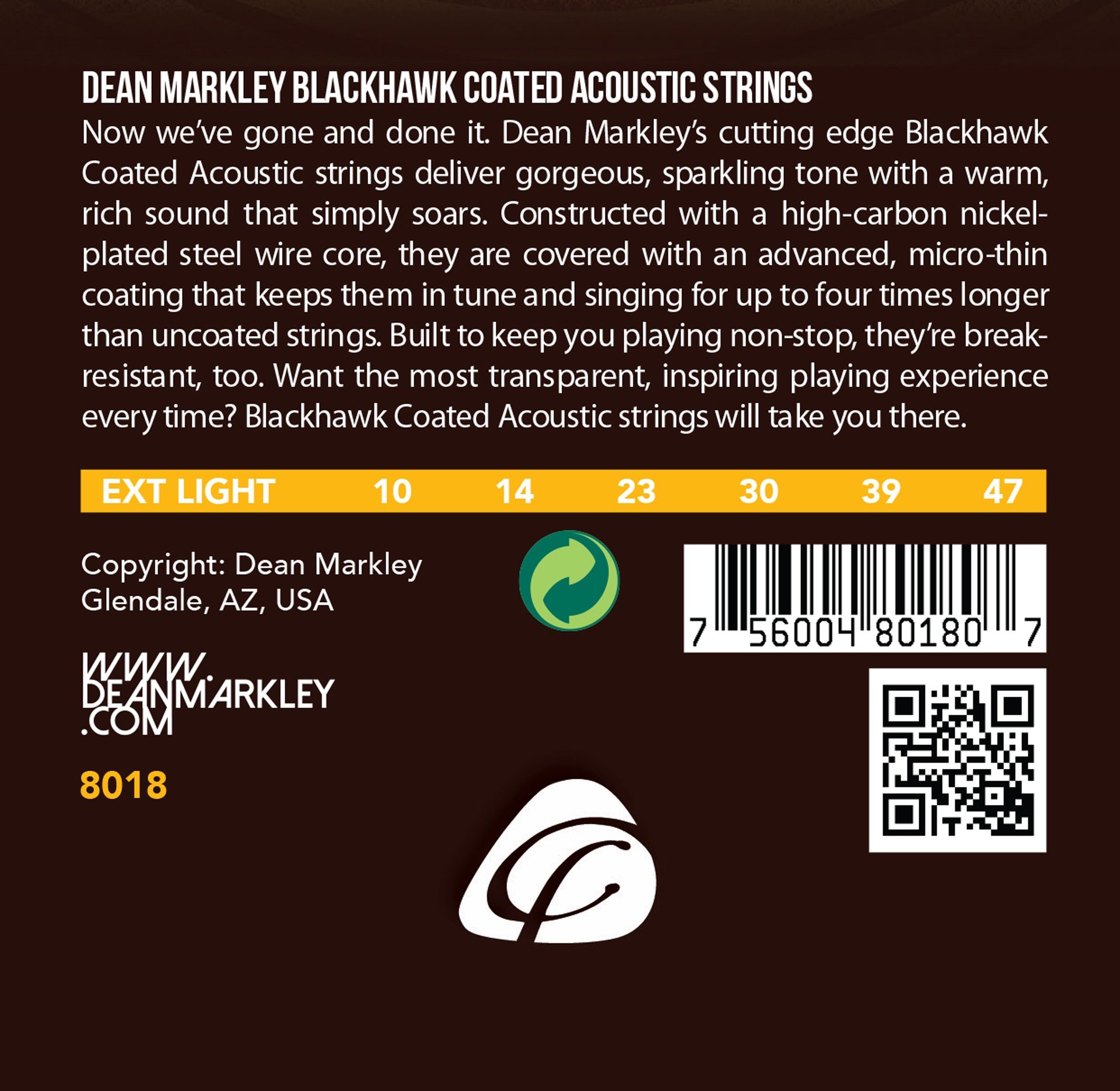 Blackhawk - 8018 - Coated Acoustic Guitar String Set, 80/20, Extra Light, .010-.047