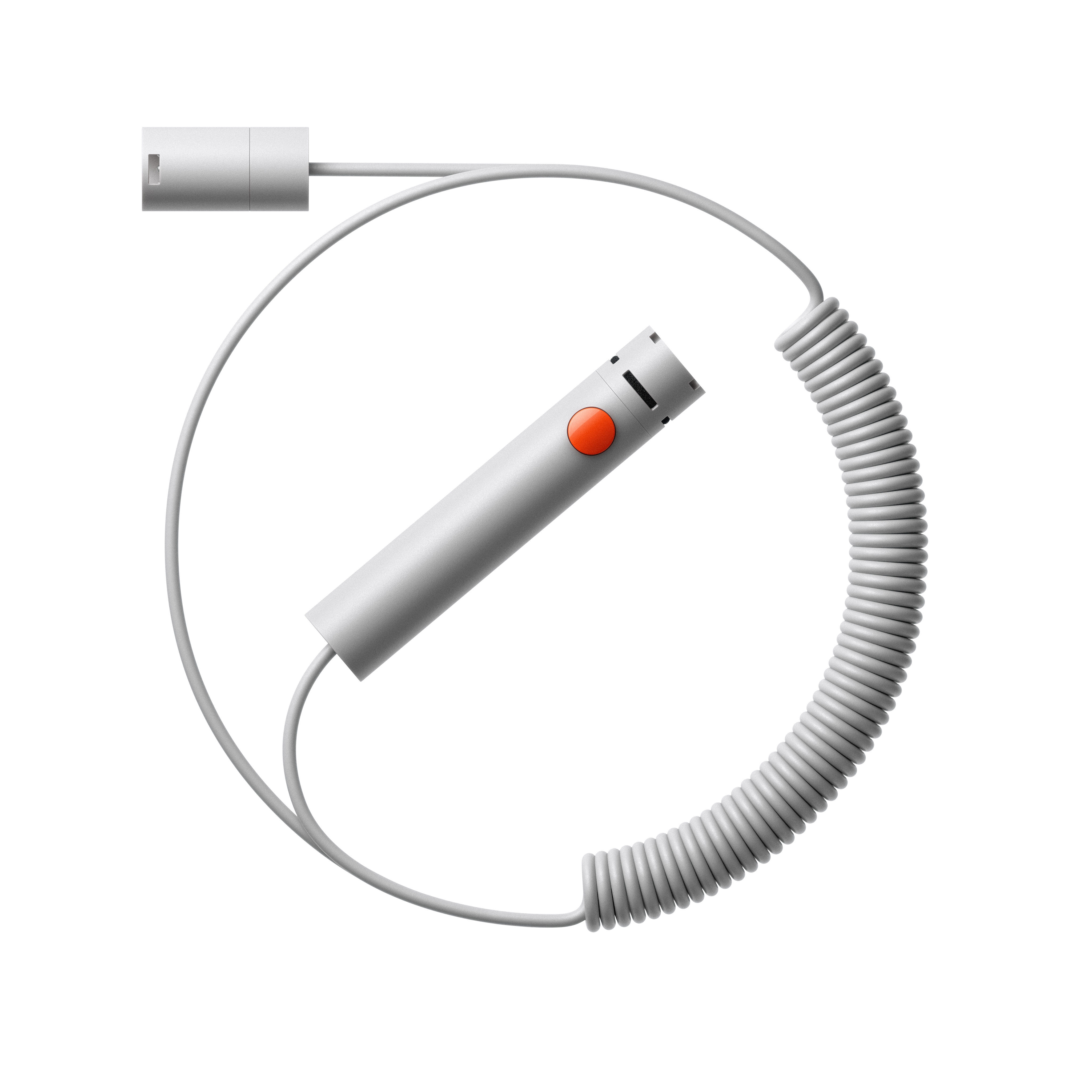 Ladekabel, USB-Anschluss, Spiralkabel, grau, orangefarbener Knopf
