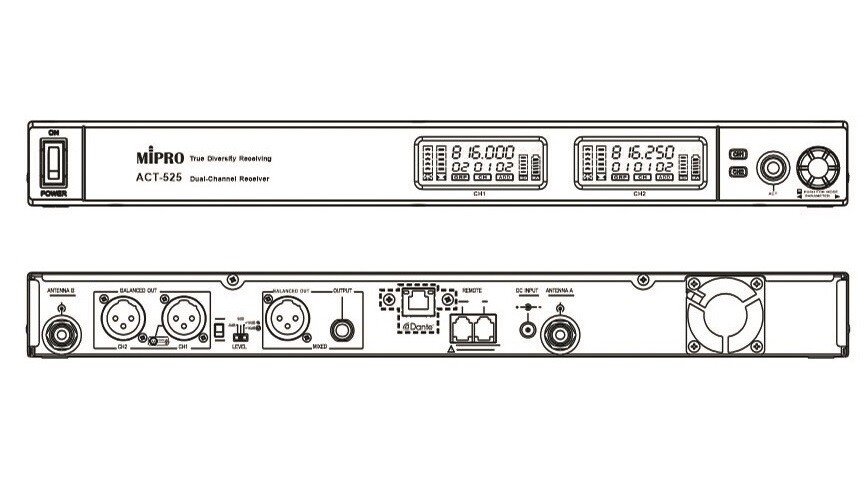 ACT-525 UHF 2-Kanal Empfänger 620-644 MHz UHF True Diversity Empfänger
