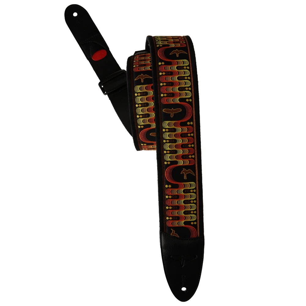 Padded Guitar Strap Custom Jacquard Birds Wavelength Orange