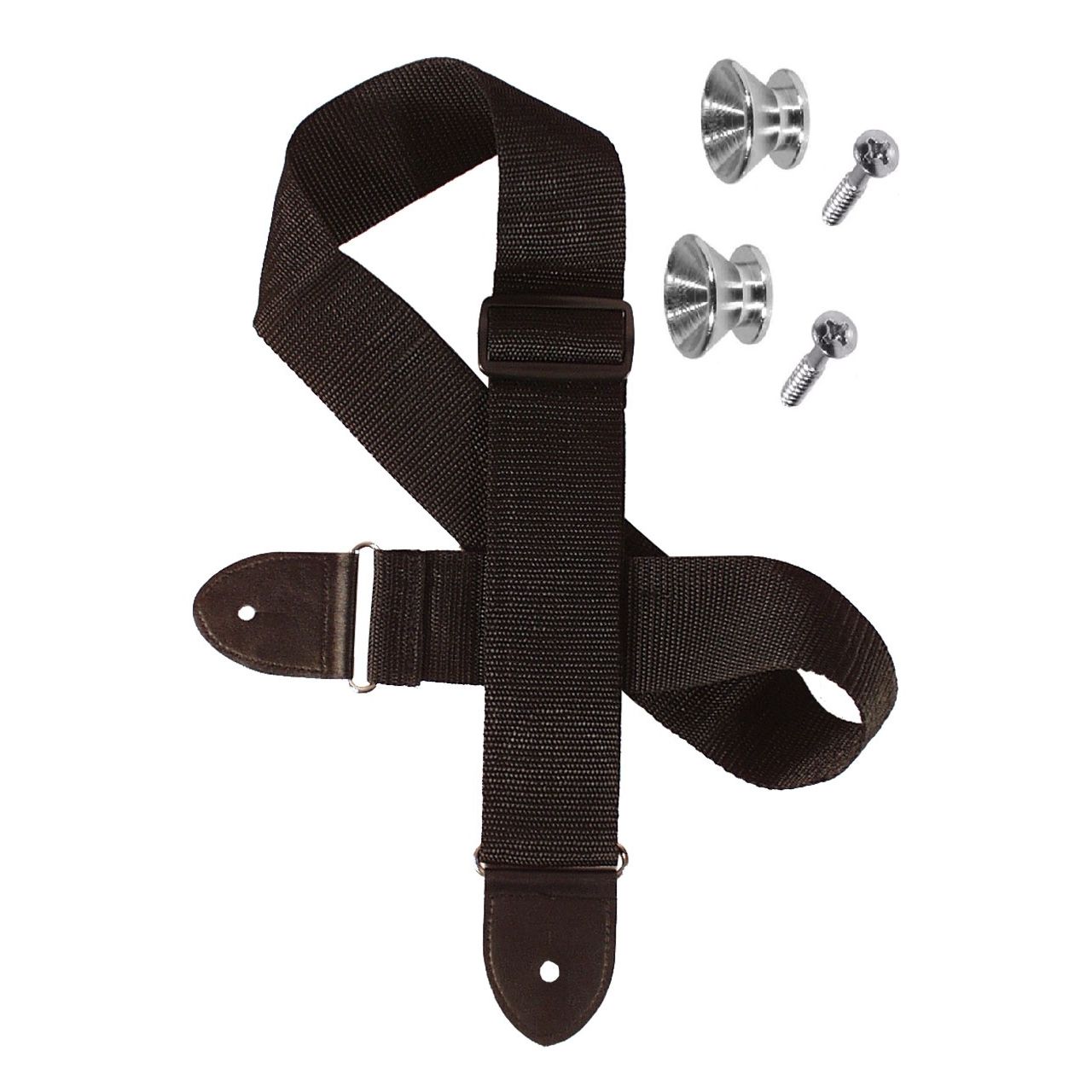 Nylongurt, schwarz mit 2 x Endpins (inkl. Schrauben), chrom