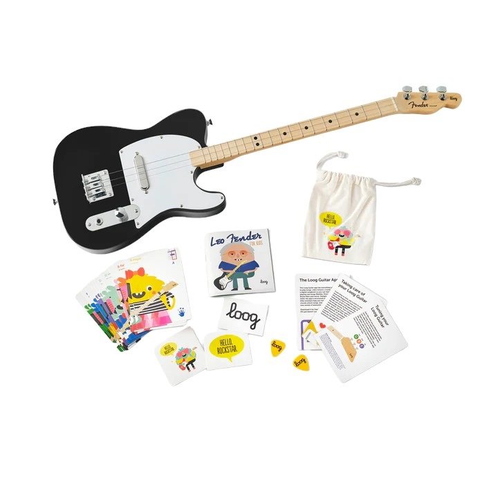 X Fender Telecaster schwarz 3-saitige Kindergitarre