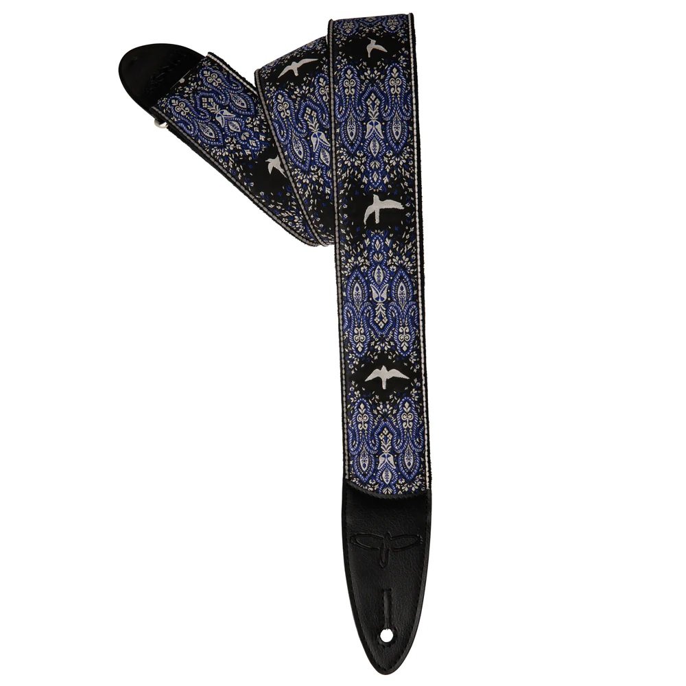 Guitar Strap Custom Jacquard Birds Fleur Violet
