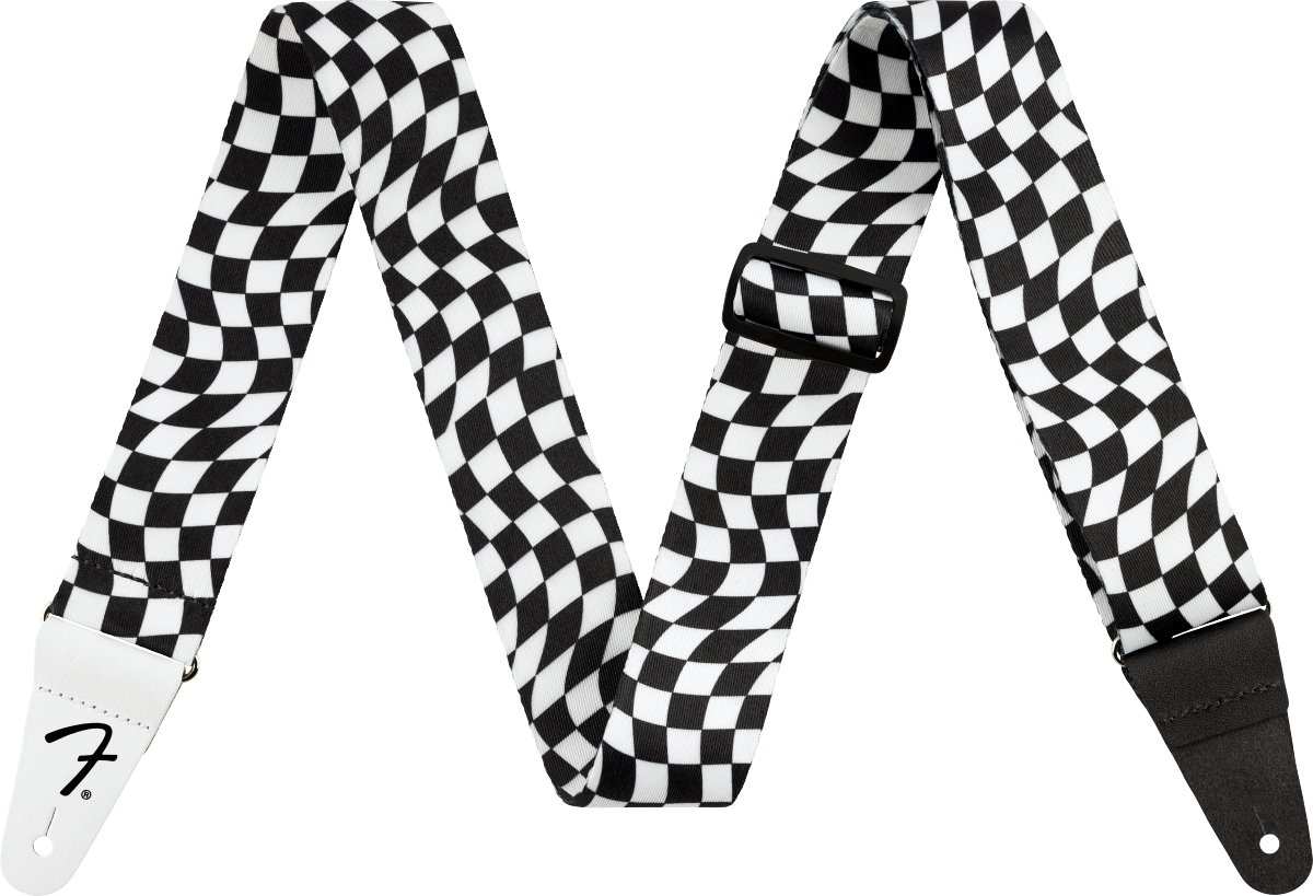 Wavy Checkerboard Polyester Strap, Black/White