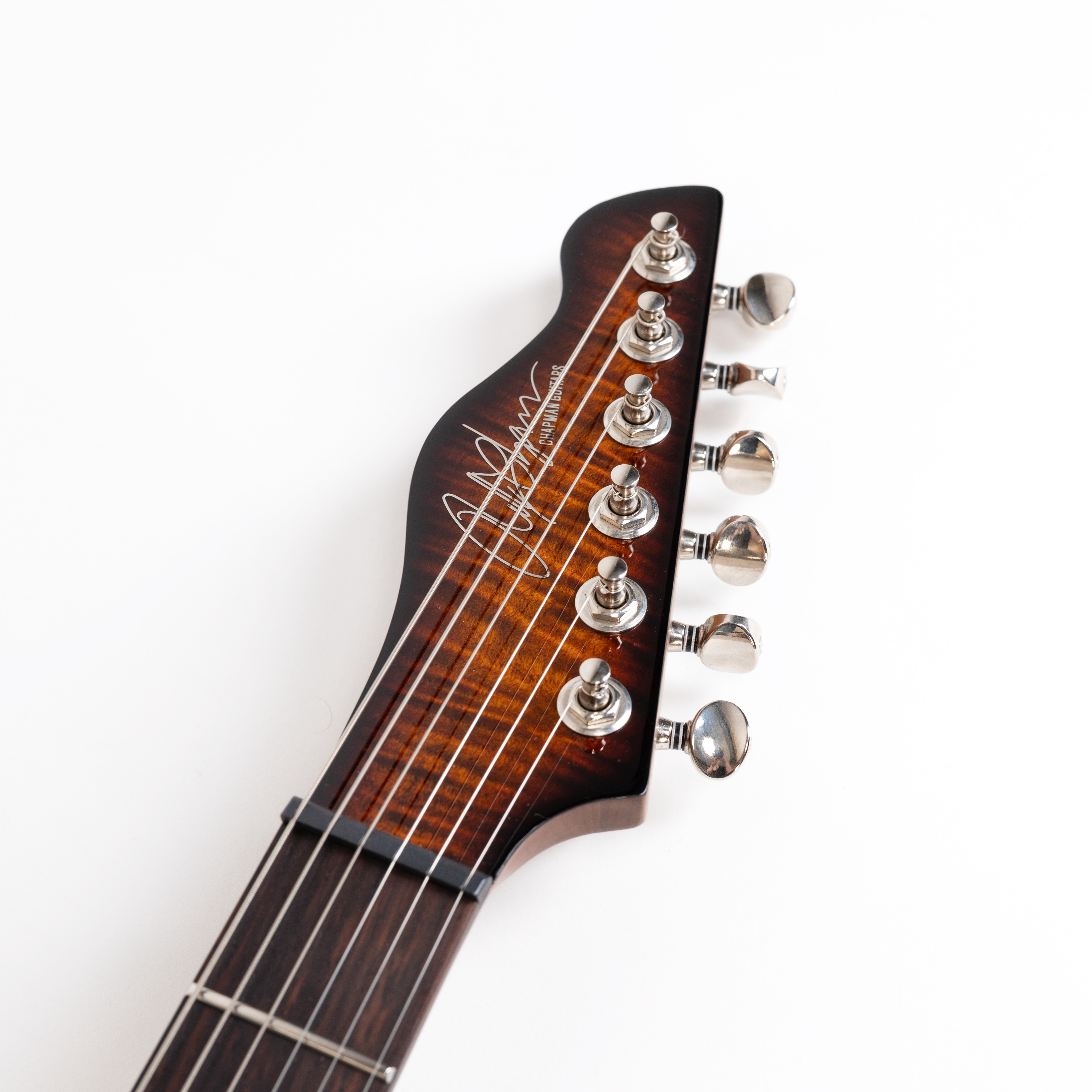 E-Gitarrenhals, Gitarrenkopfplatte, sechs Saiten, dunkelbraunes Holz, chromfarbene Mechaniken
