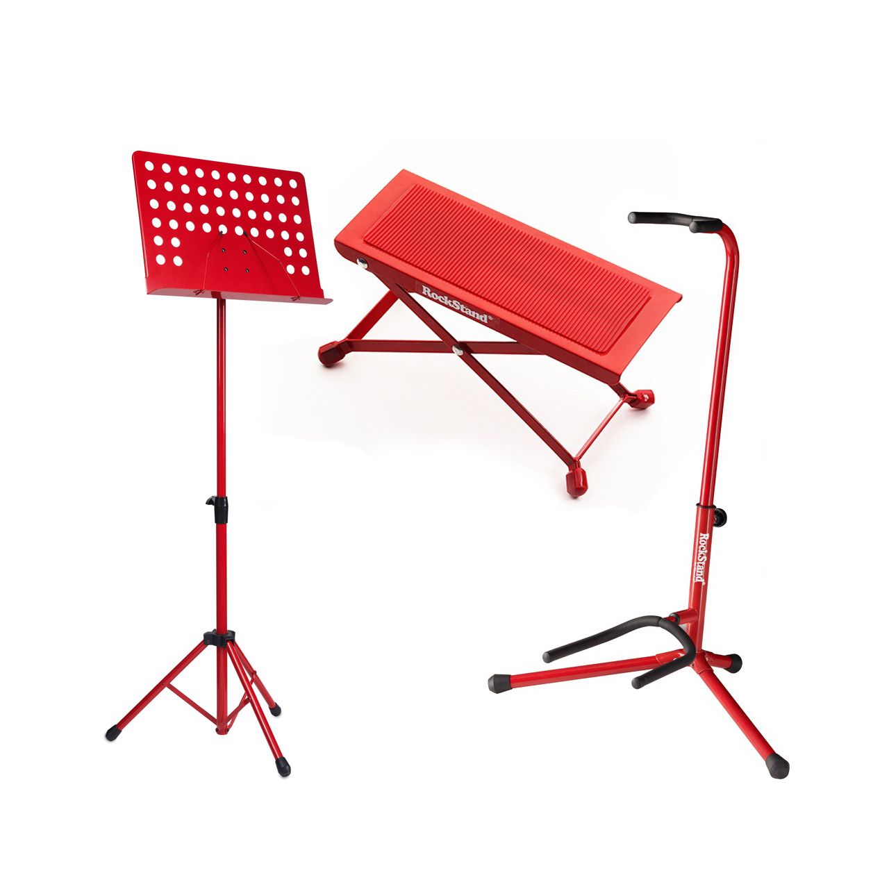 Einsteiger-Bundle 35: Fußbank + Orchesterpult + Gitarrenständer / rot