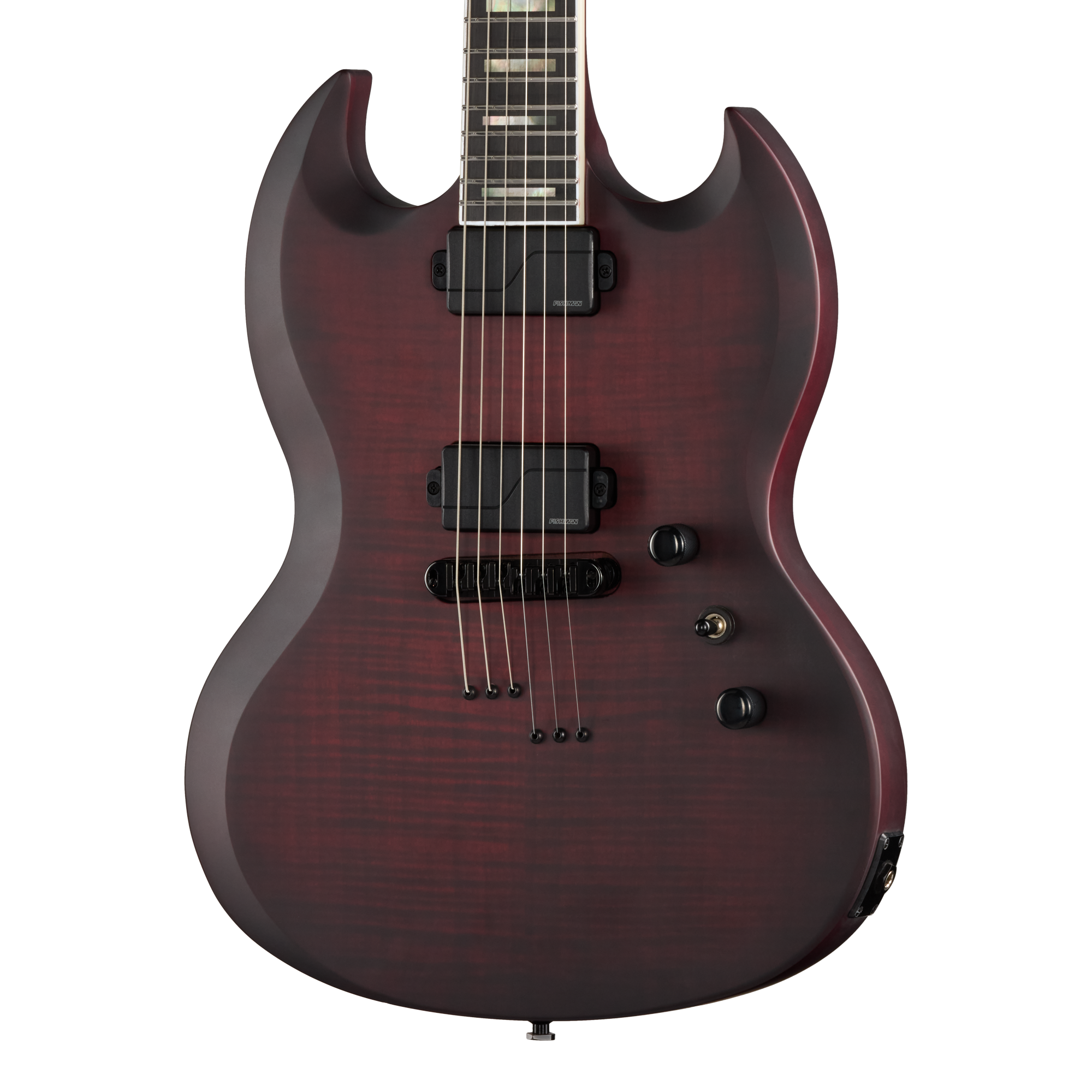 E-Gitarre, Doppel-Cutaway, Bordeauxrot, Massivholz, Doppelspulen-Tonabnehmer