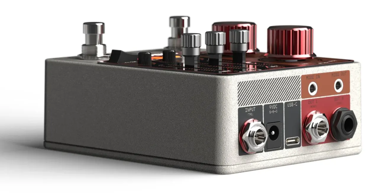 Cornerstone Nucleo Pedal Rückseite Stereo Anschlüsse und MIDI