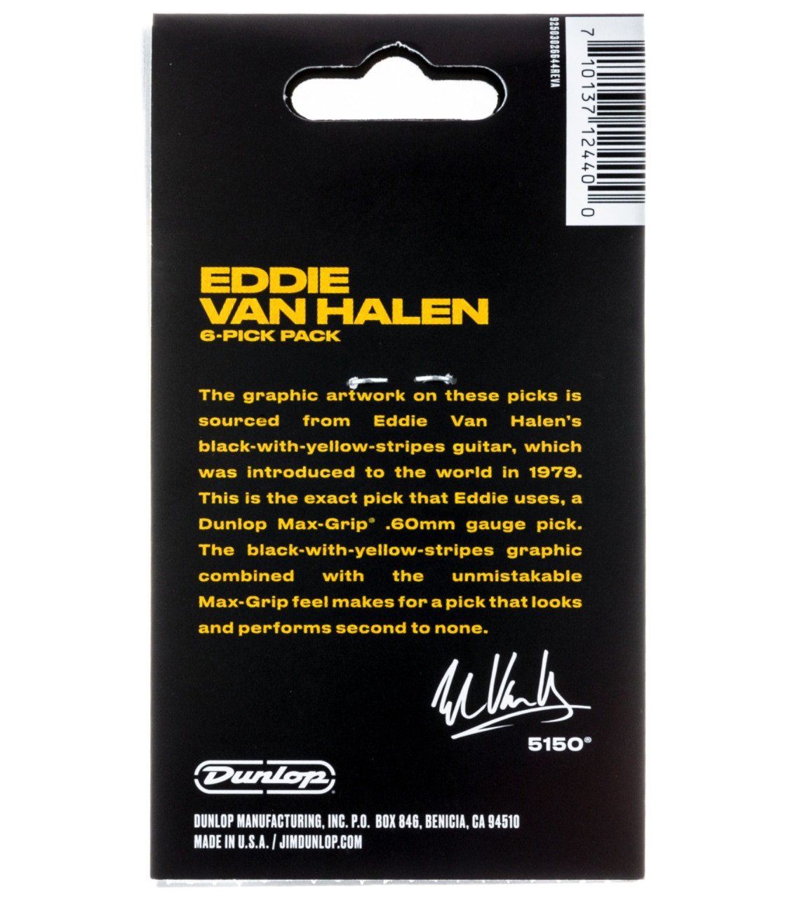 EVH Black-Yellow Stripes 0.60mm Max-Grip Picks Player's Pack 6 pcs