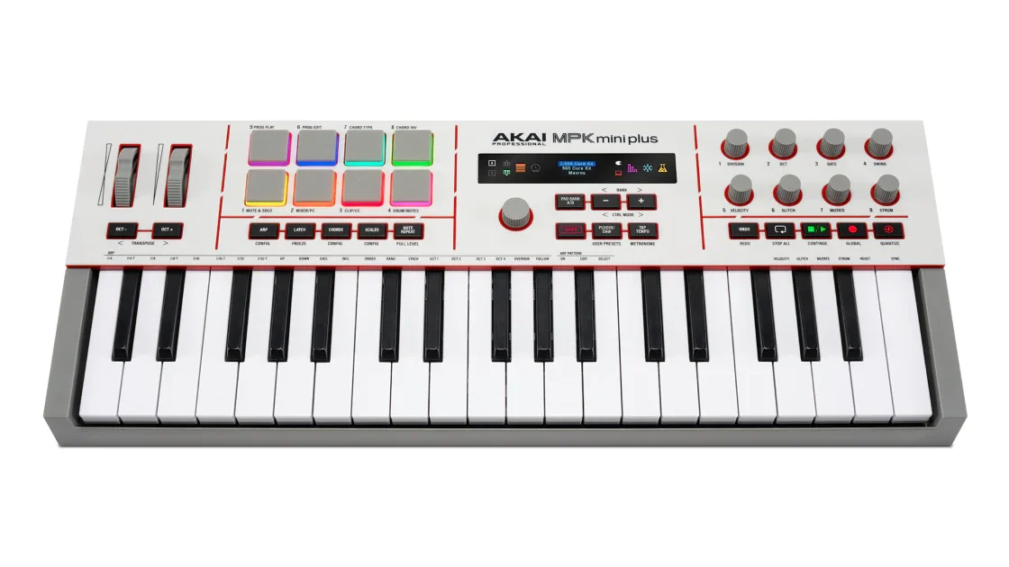 MIDI-Keyboard, Musikproduktion, Drumpads, 49 Tasten, Weiß-Grau