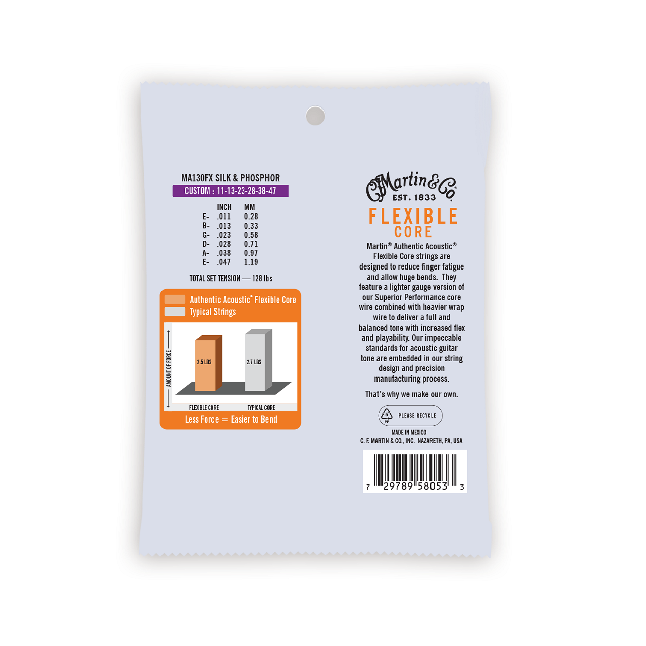MA130FX Authentic Acoustic Flexible Core Guitar Strings 11.5-47, Silk & Steel