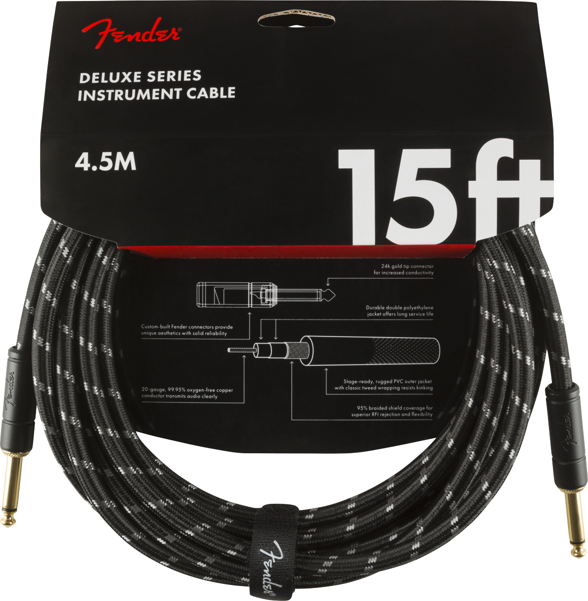 Deluxe Series Instrument Cable, Straight/Straight, 15', Black Tweed (4,5 m)