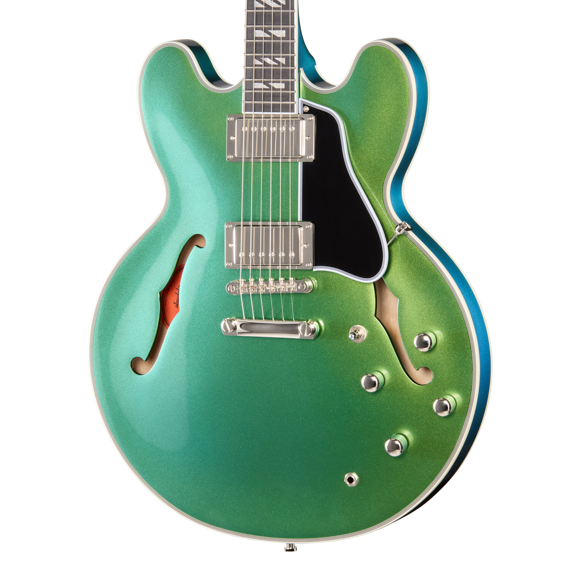 Halbakustik-E-Gitarre, Grün metallic, Doppel-Humbucker, Doppelausschnitt, F-Löcher
