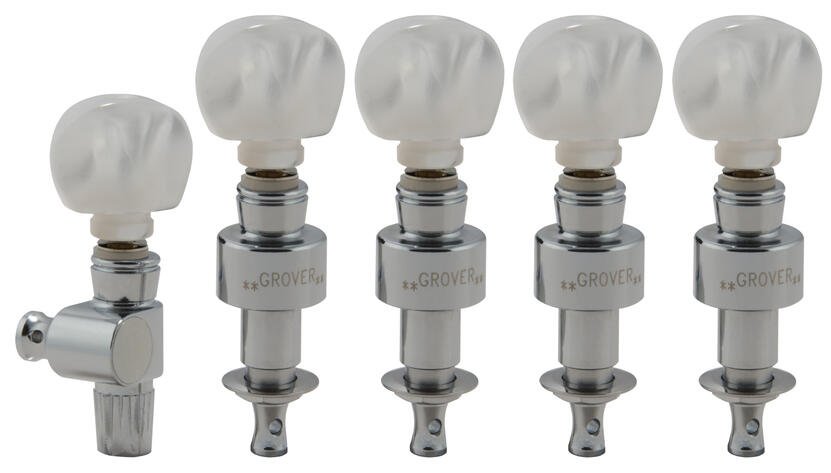 124C5 Geared Banjo Pegs with Round Pearloid Button - 5 pcs. - Chrome