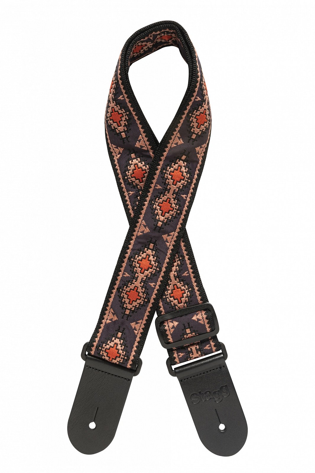 Gitarrengurt aus gewebtem Nylon, Rautenmuster, schwarz
